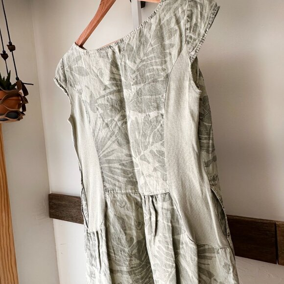LINA TOMEI Linen Dress Made in Italy Green Tropical Leaf Pattern L - Picture 7 of 9